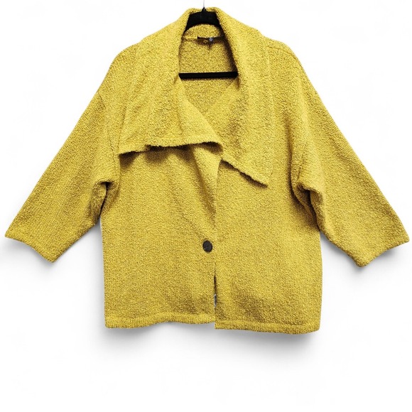 Evan Picone Cardigan Sweater Womens‎ 3X (Fits as 2XL) Yellow Chunky One Button - Picture 1 of 12
